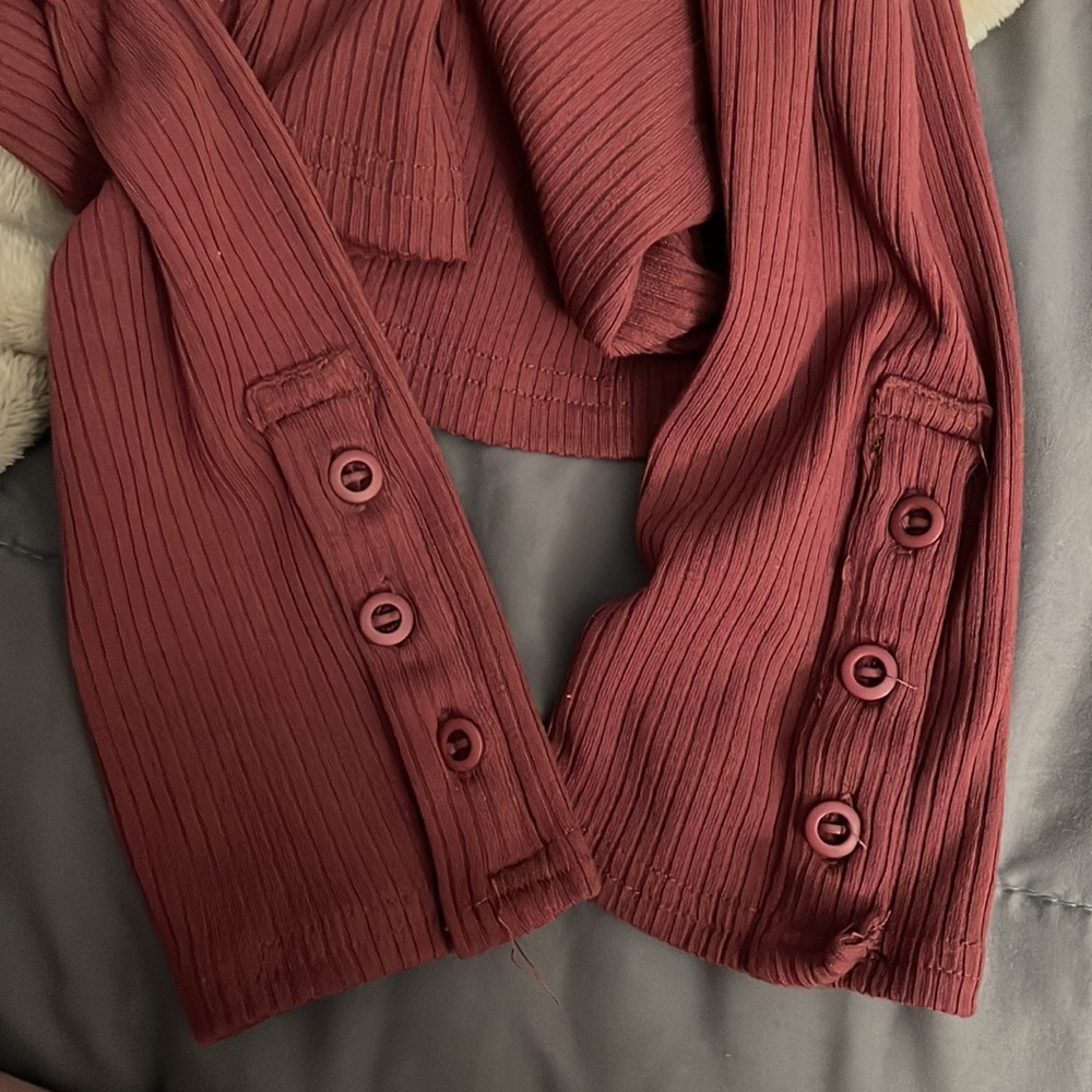 J.O.A. Mauve Ribbed Ruffle Neck Top - Picture 6 of 9